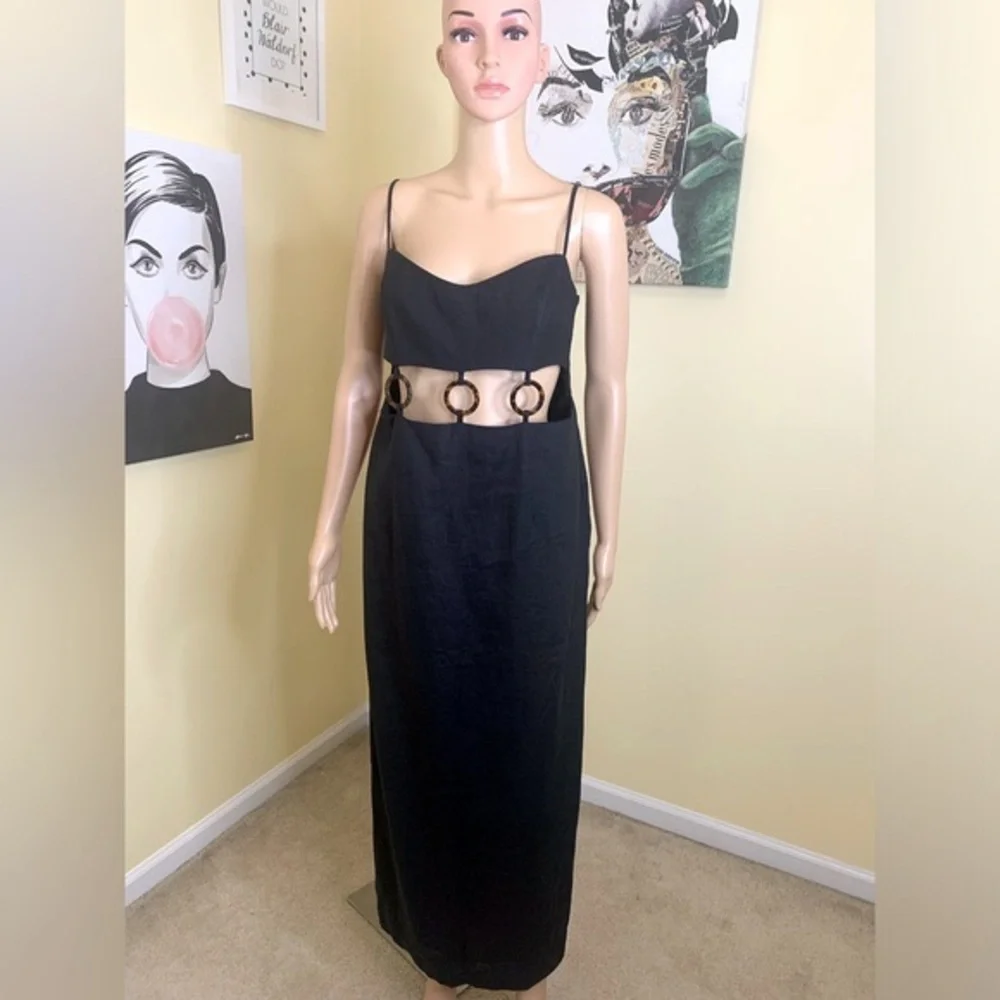 💫HP‼️💫 NWT Revolve RUMER 100% Linen “Bridget” Ring Maxi in Black, Size Large - Picture 13 of 17